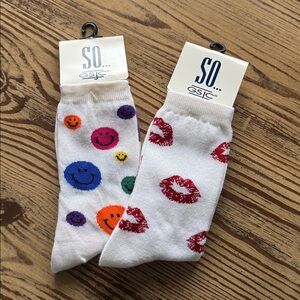 SO two pairs of socks - lips & smiley face